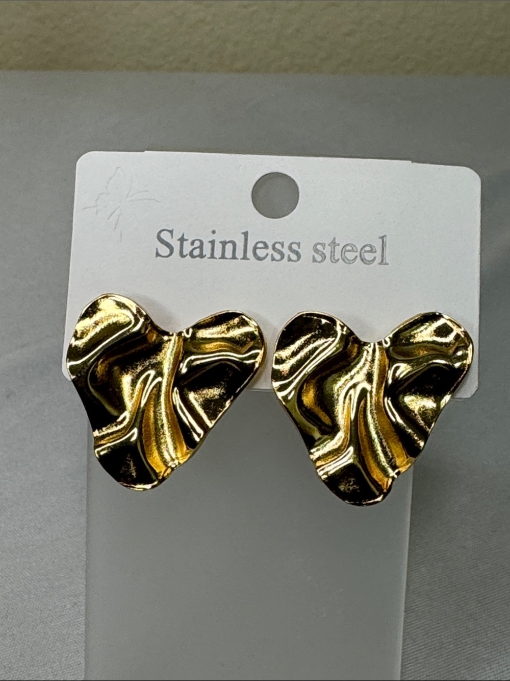 Gold Stainless Steel Heart Wave Stud Earrings